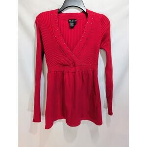 Tracy M Red Boho Y2K Studded Ribbed Knit Empire Waist Sweater Top Size Small